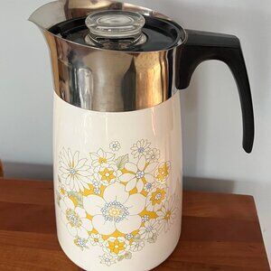 Vintage Corning Ware Floral Bouquet 9 Cup Porcelain Coffee Stovetop Percolator
